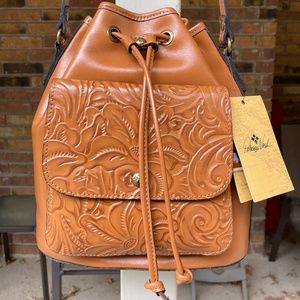 Patricia Nash Leather Drawstring Bag Cognac NWT $249